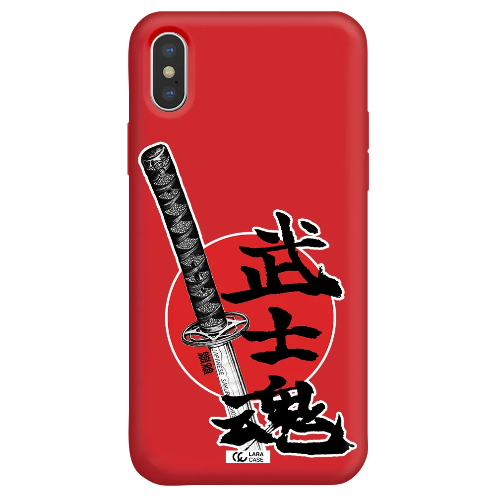 a sword with a red circle and hieroglyph Apple iPhone XS Silicone Imperial Red Case