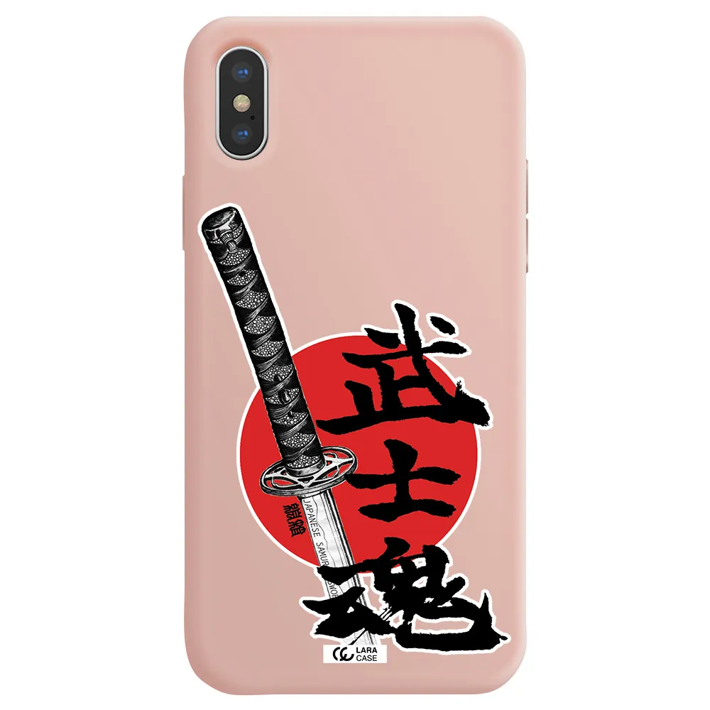 a sword with a red circle and hieroglyph Apple iPhone XS Silicone pastel pink Case