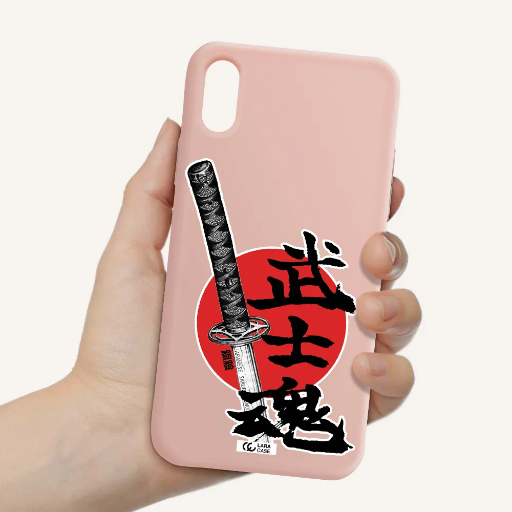 a sword with a red circle and hieroglyph Apple iPhone XS Silicone pastel pink Case
