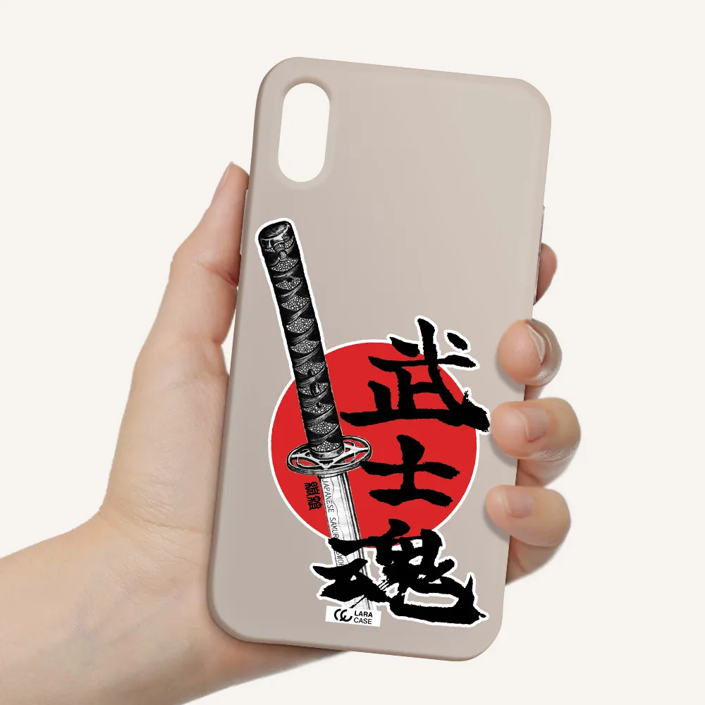 a sword with a red circle and hieroglyph Apple iPhone XS Silicone Stone Case
