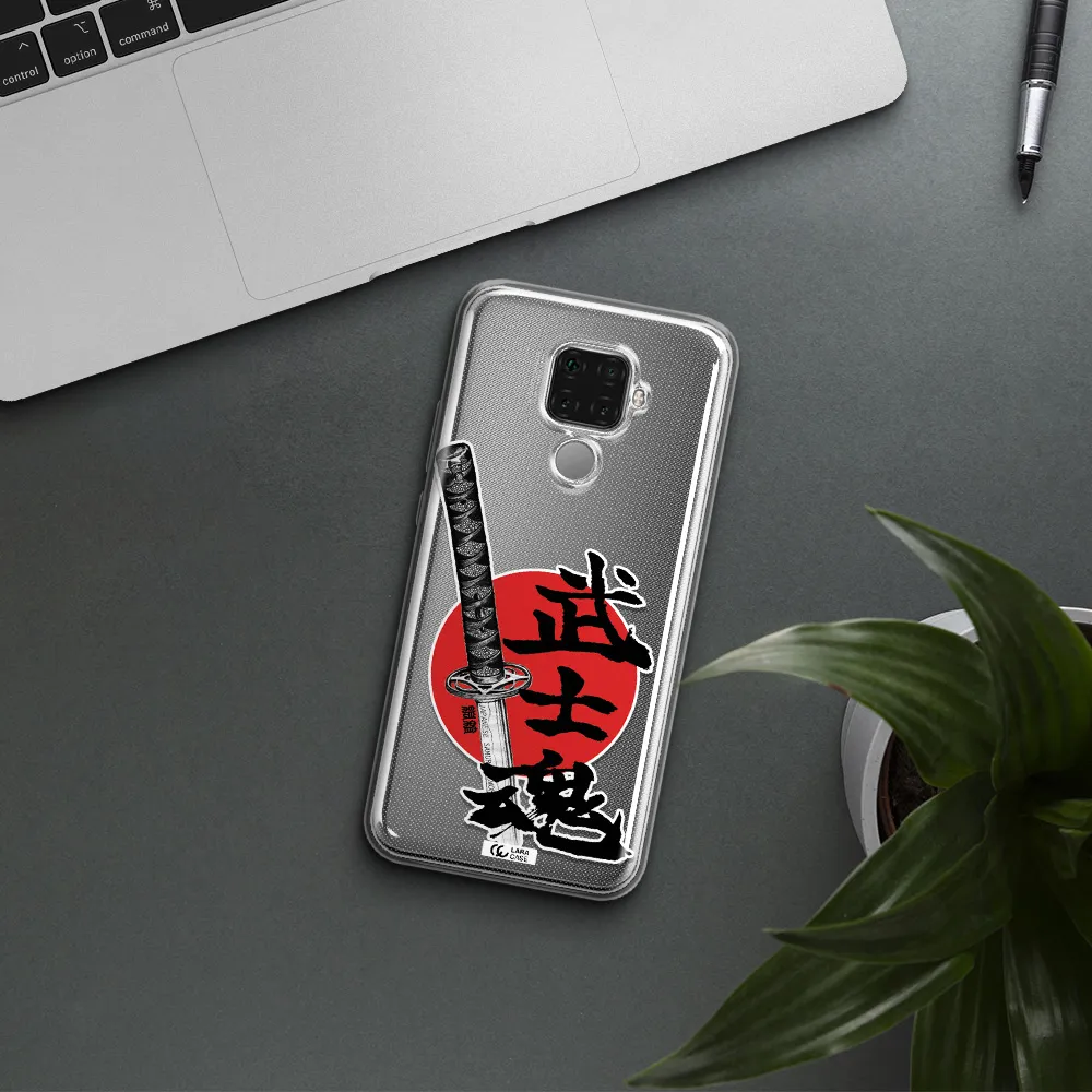 a sword with a red circle and hieroglyph Huawei Mate 30 Lite Clear TPU Case