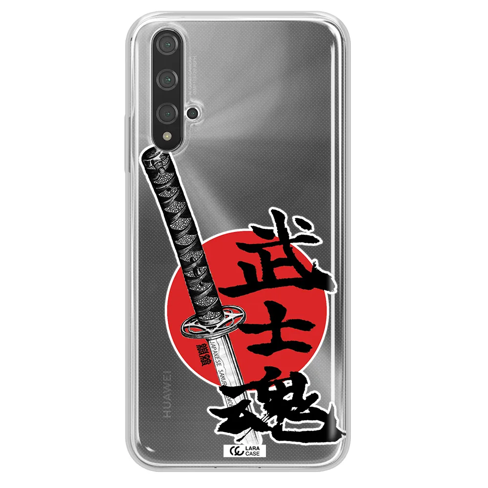 a sword with a red circle and hieroglyph Huawei Nova 5t Clear TPU Case