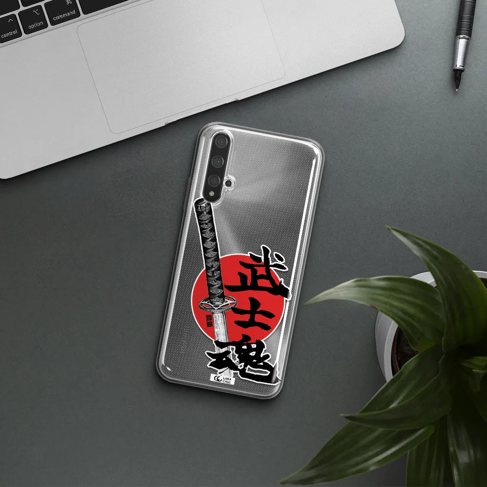a sword with a red circle and hieroglyph Huawei Nova 5t Clear TPU Case