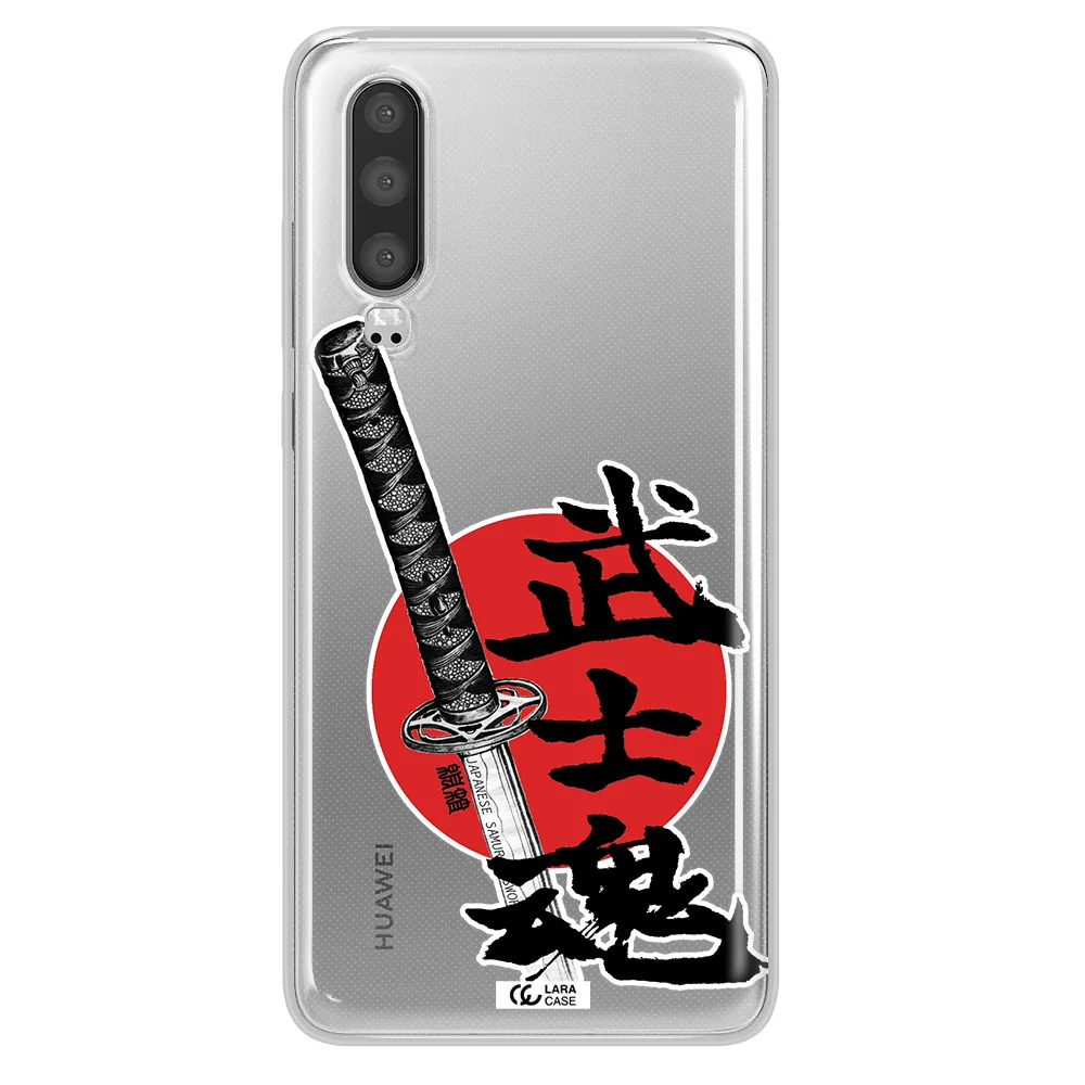 a sword with a red circle and hieroglyph Huawei P30 Clear TPU Case