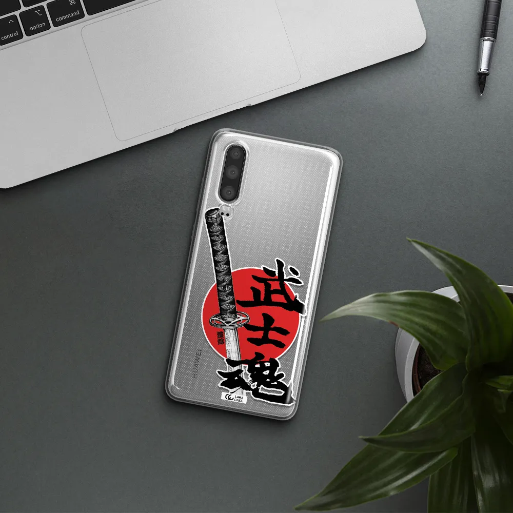 a sword with a red circle and hieroglyph Huawei P30 Clear TPU Case