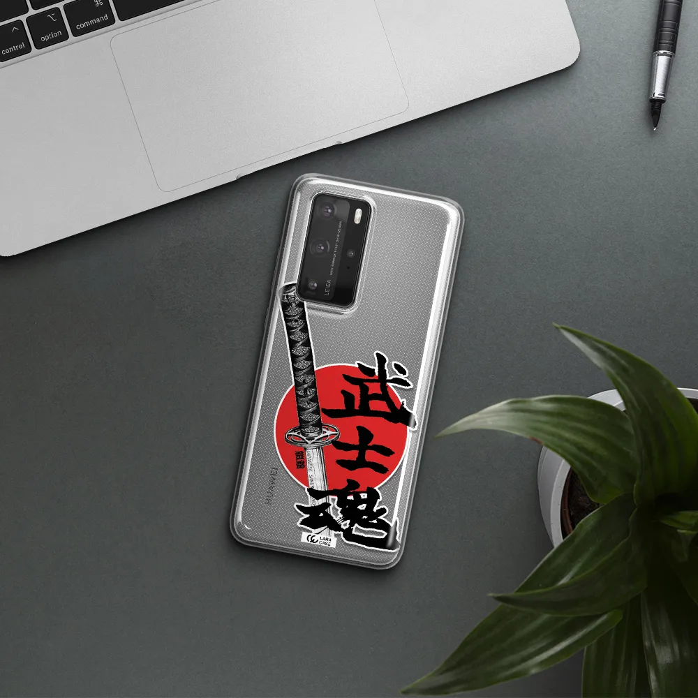 a sword with a red circle and hieroglyph Huawei P40 Pro Clear TPU Case