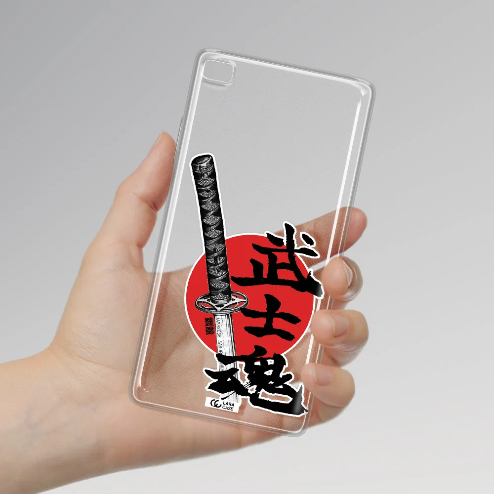 a sword with a red circle and hieroglyph Huawei P8 Clear TPU Case