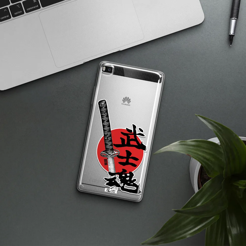 a sword with a red circle and hieroglyph Huawei P8 Clear TPU Case