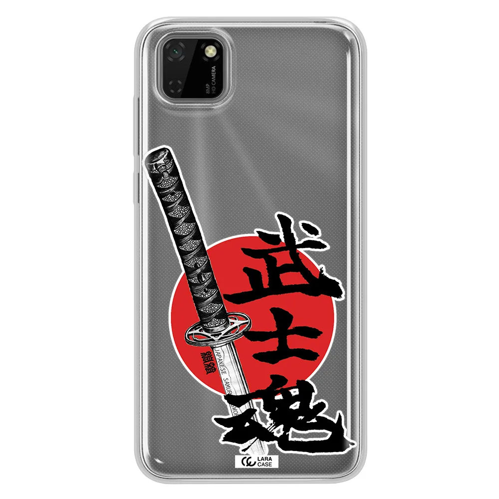 a sword with a red circle and hieroglyph Huawei Y5P Clear TPU Case