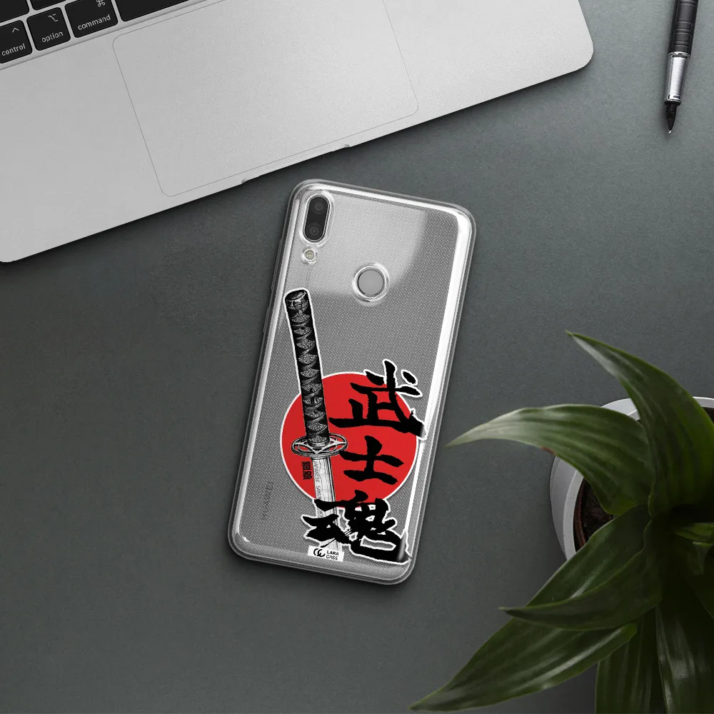 a sword with a red circle and hieroglyph Huawei Y9 2019 Clear TPU Case