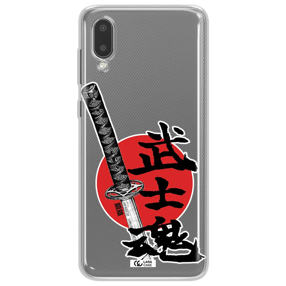 a sword with a red circle and hieroglyph Samsung A02 Clear TPU Case