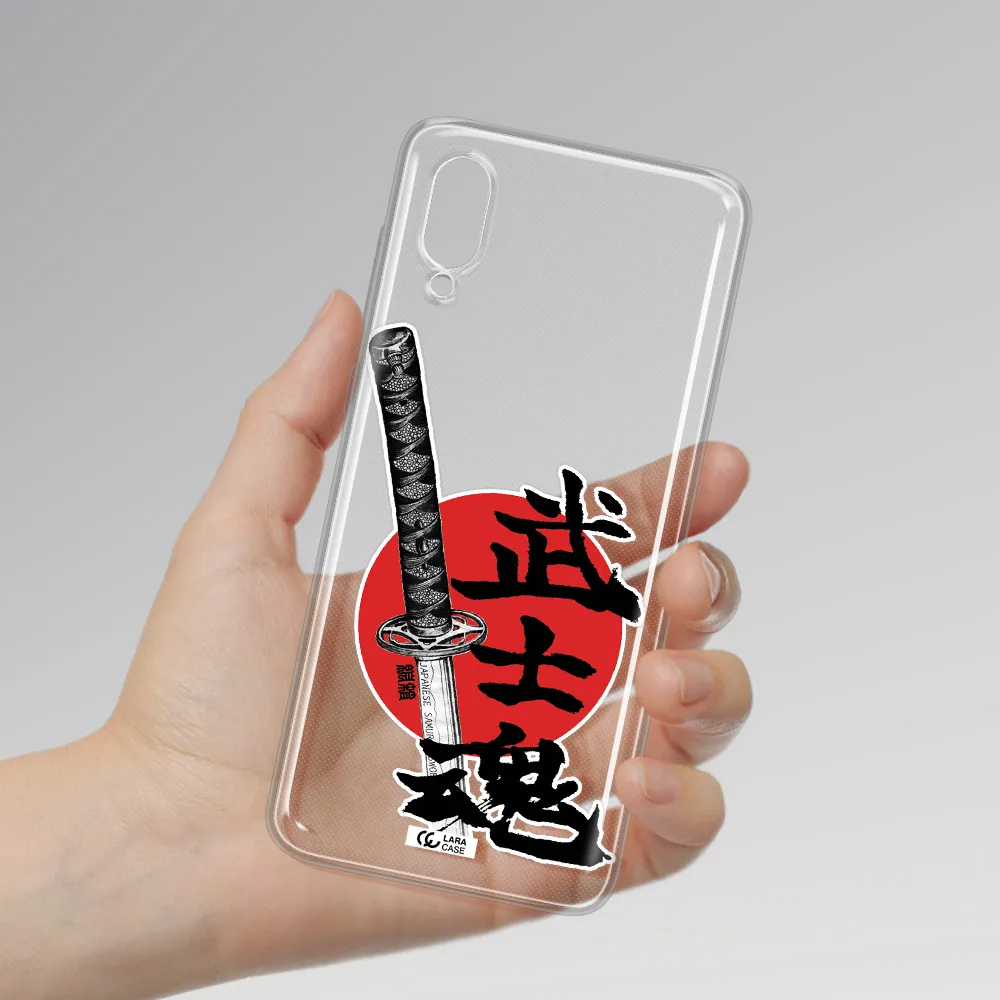 a sword with a red circle and hieroglyph Samsung A02 Clear TPU Case