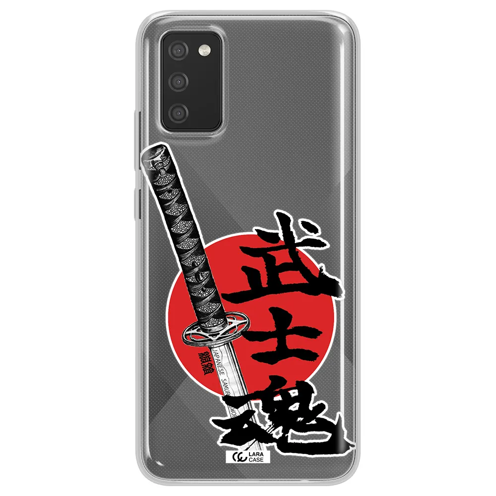 a sword with a red circle and hieroglyph Samsung A02S Clear TPU Case