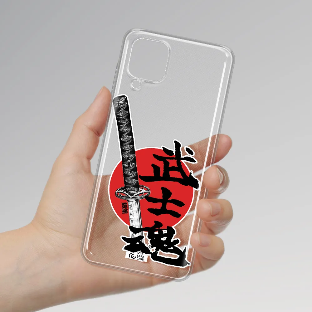 a sword with a red circle and hieroglyph Samsung A12 4g Clear TPU Case