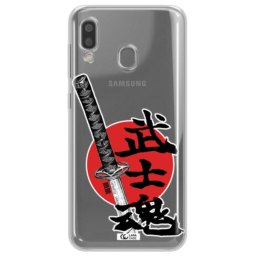 a sword with a red circle and hieroglyph Samsung A20 Clear TPU Case