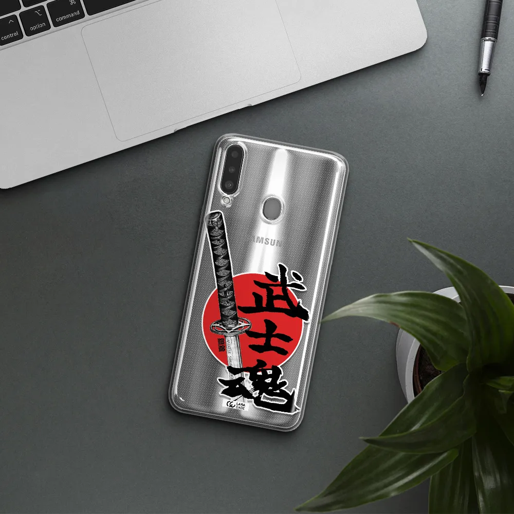 a sword with a red circle and hieroglyph Samsung A20S Clear TPU Case