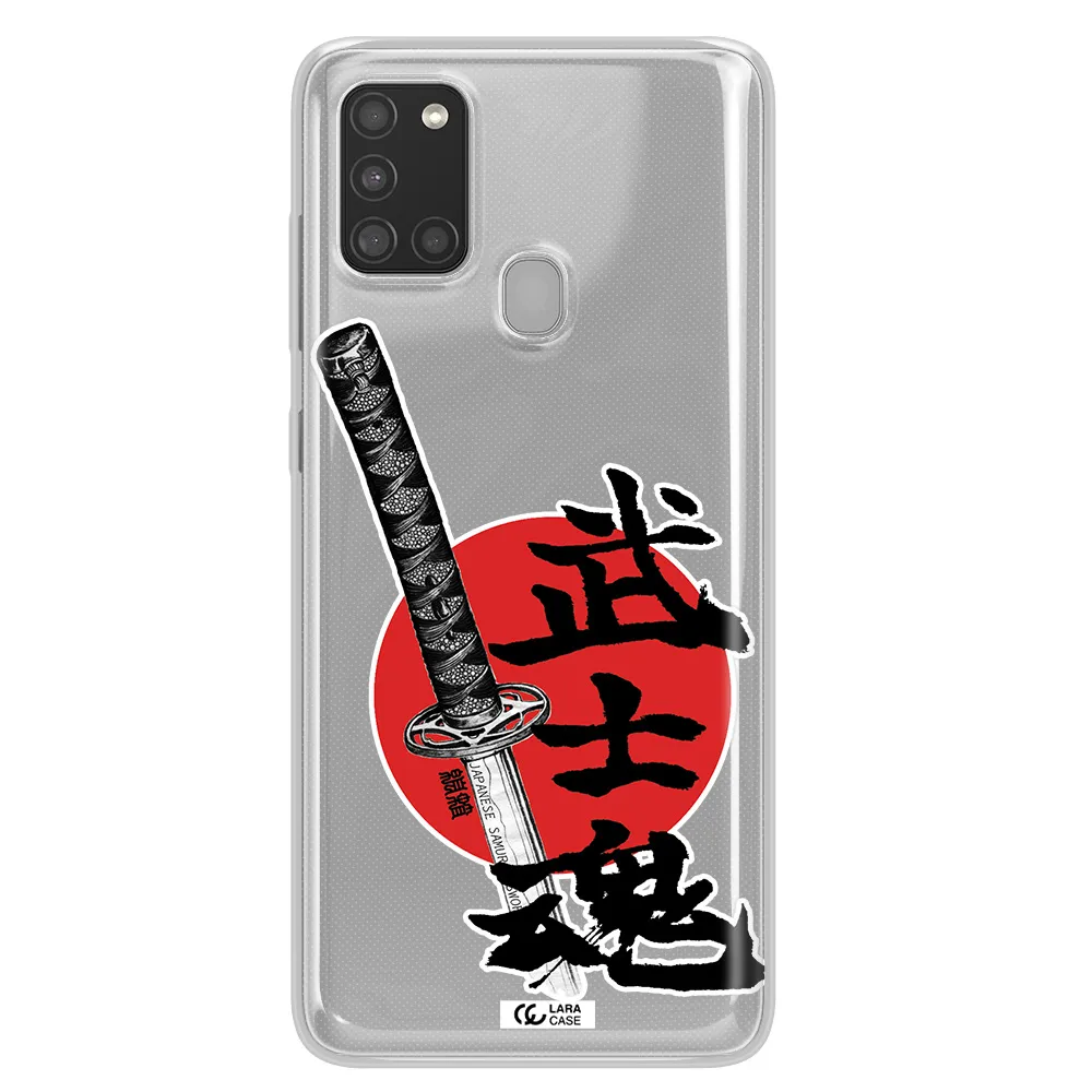 a sword with a red circle and hieroglyph Samsung A21S Clear TPU Case