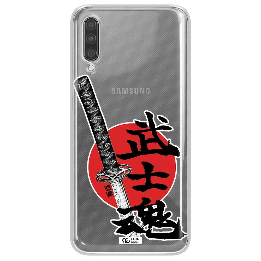 a sword with a red circle and hieroglyph Samsung A30S Clear TPU Case