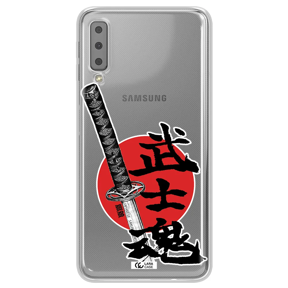 a sword with a red circle and hieroglyph Samsung A7 2018 Clear TPU Case