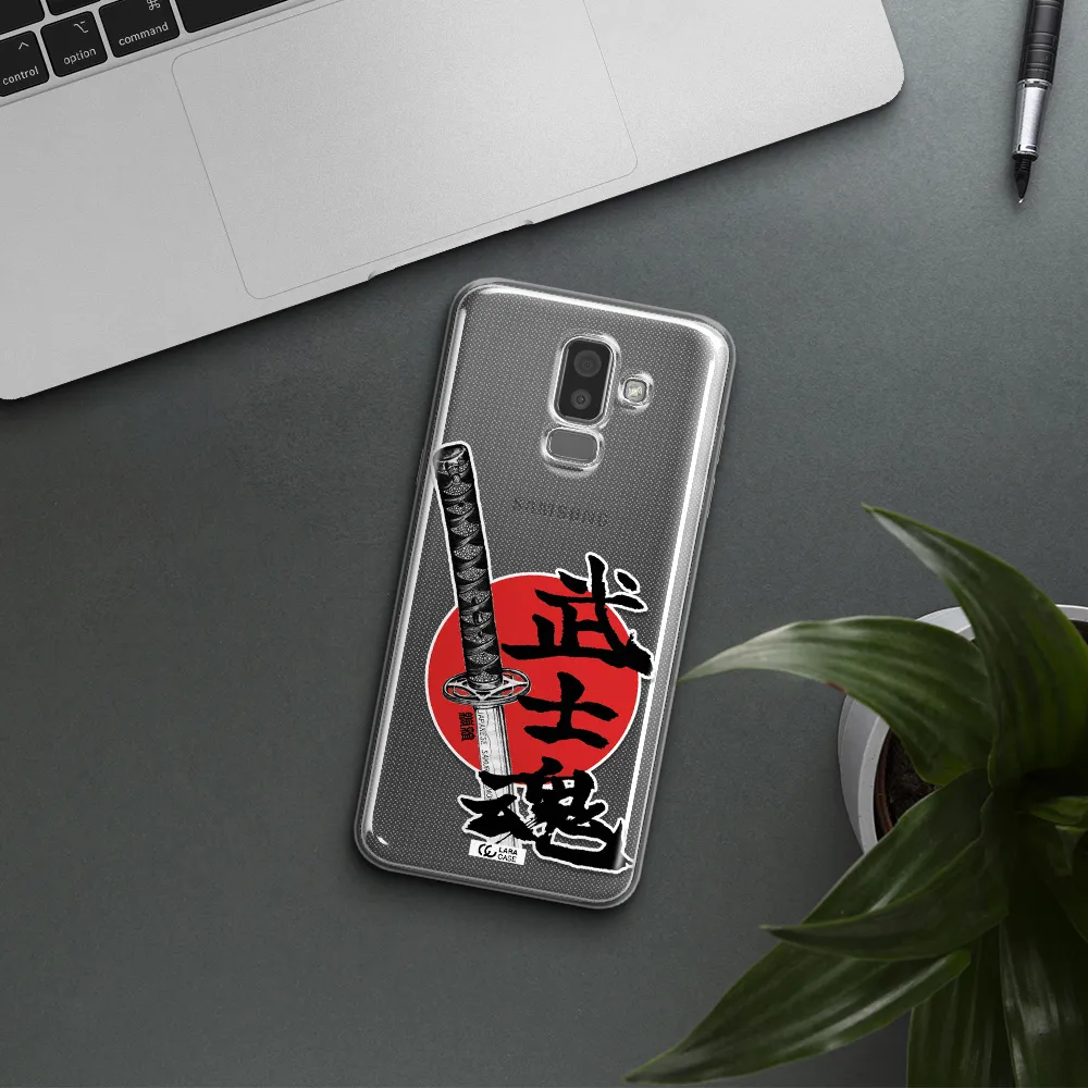 a sword with a red circle and hieroglyph Samsung J8 Clear TPU Case