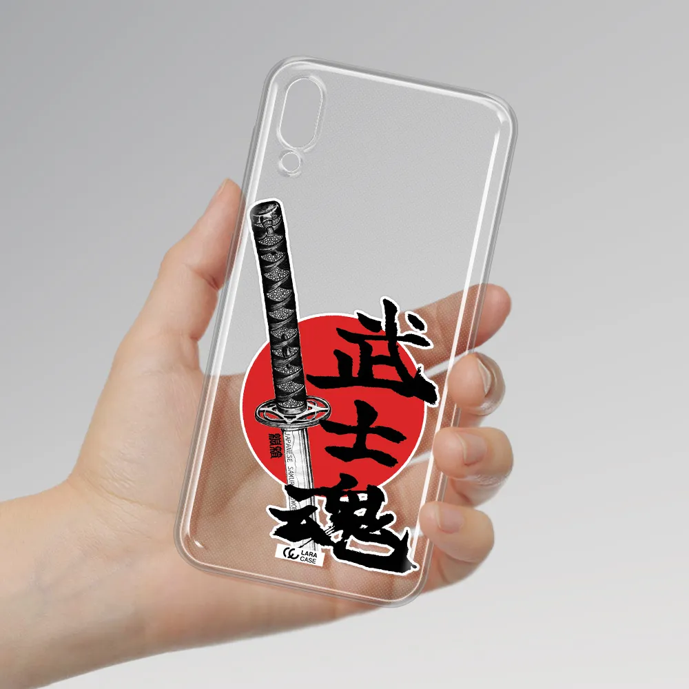 a sword with a red circle and hieroglyph Samsung M10 Clear TPU Case
