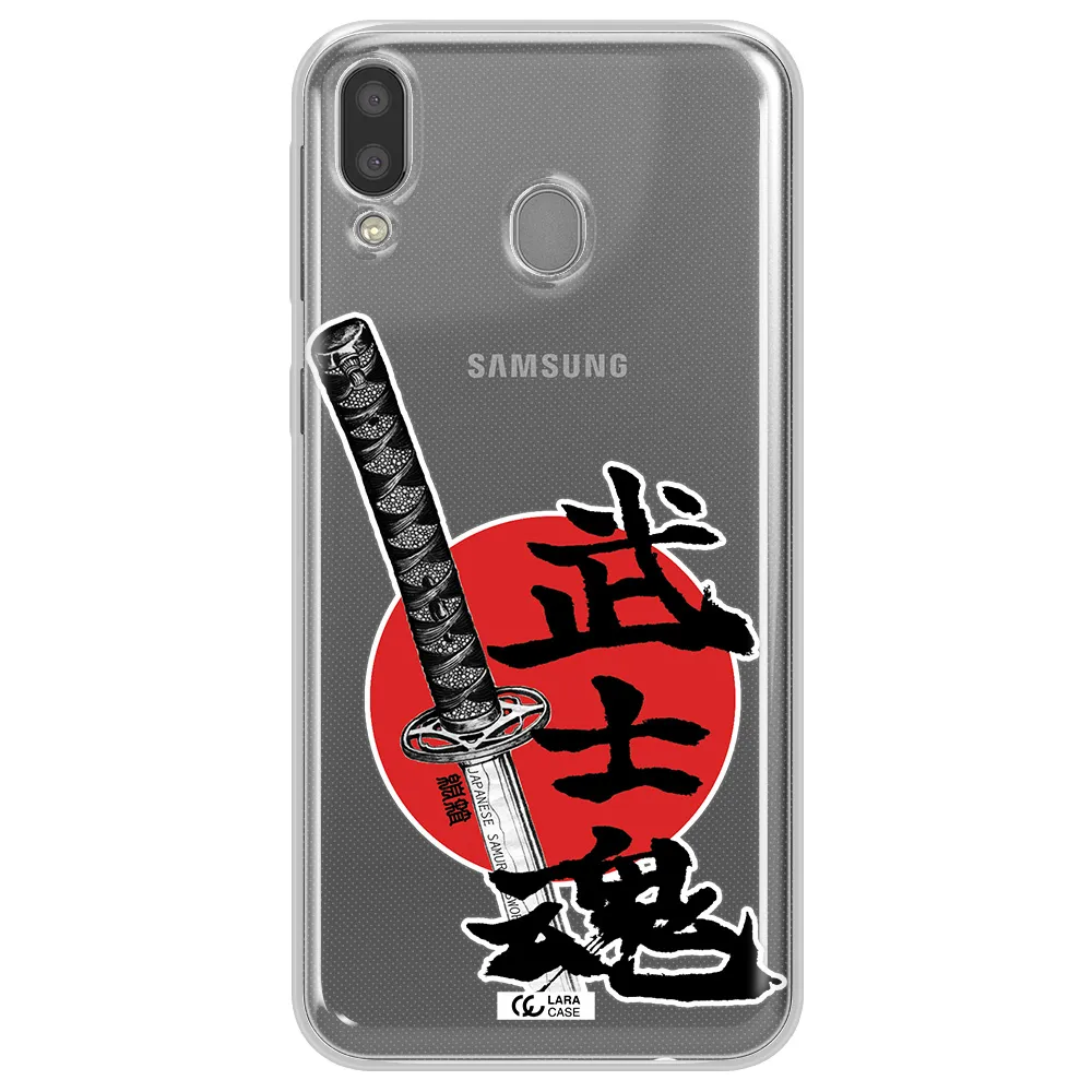 a sword with a red circle and hieroglyph Samsung M20 Clear TPU Case
