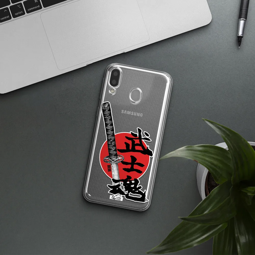 a sword with a red circle and hieroglyph Samsung M20 Clear TPU Case