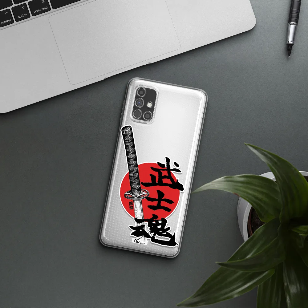 a sword with a red circle and hieroglyph Samsung M31S Clear TPU Case