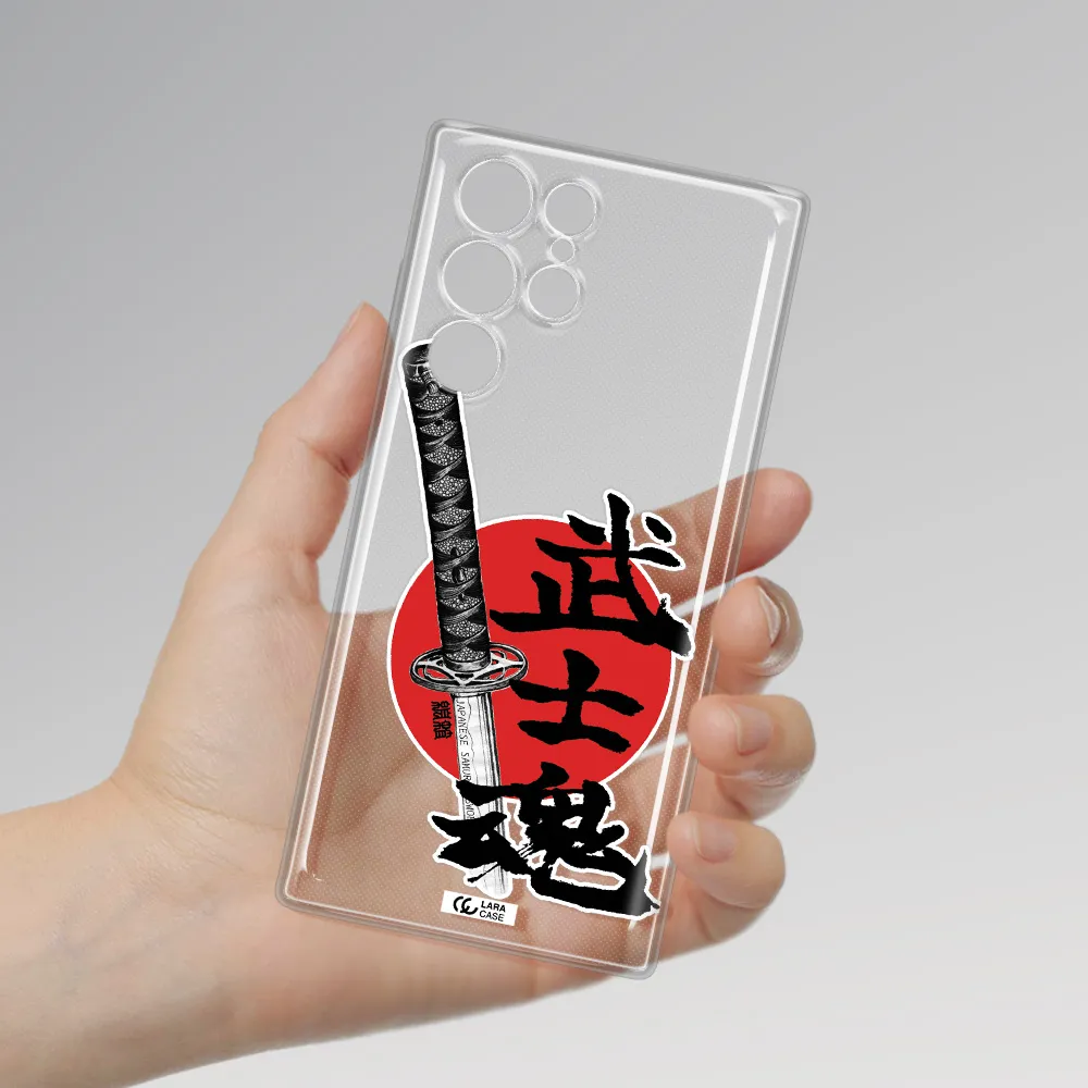 a sword with a red circle and hieroglyph Samsung S 22 Ultra Clear TPU Case