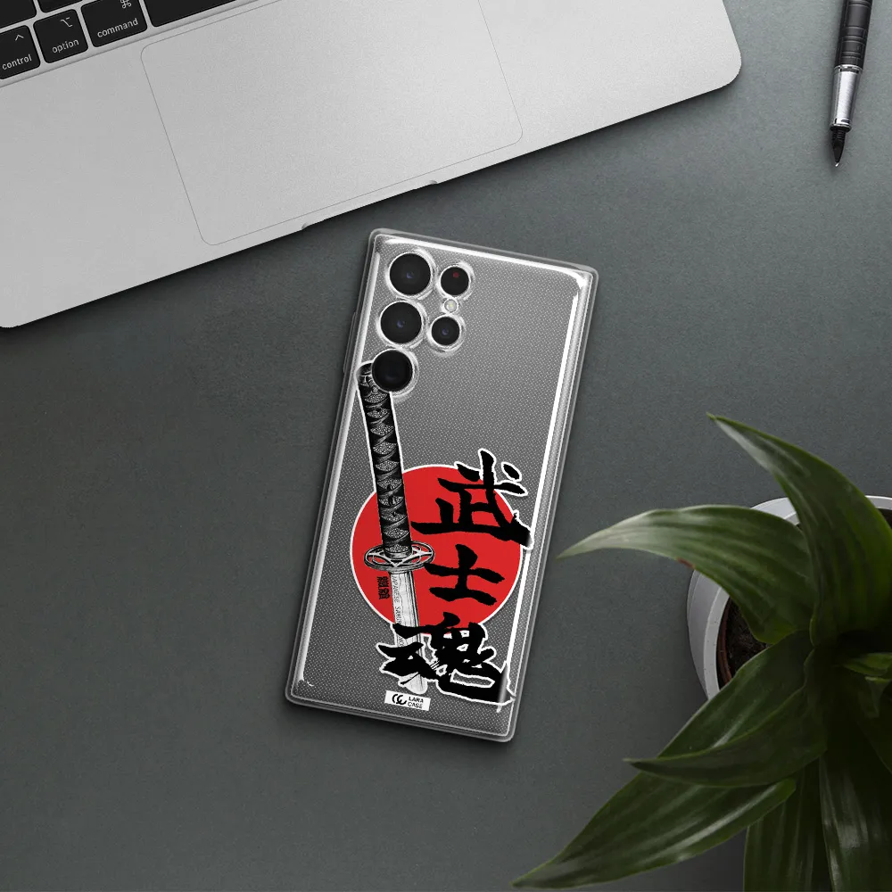 a sword with a red circle and hieroglyph Samsung S 22 Ultra Clear TPU Case