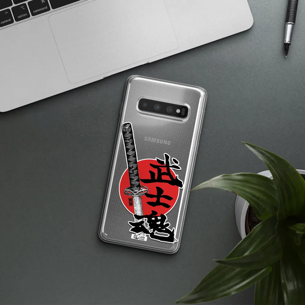 a sword with a red circle and hieroglyph Samsung S10 Plus Clear TPU Case