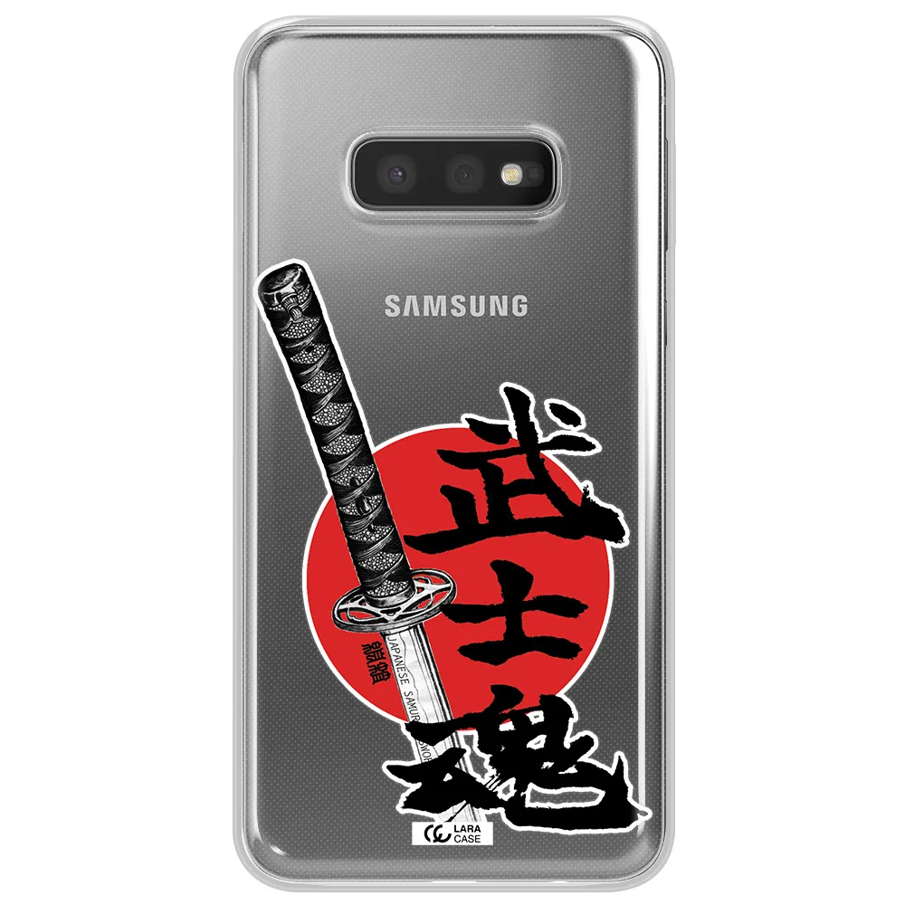 a sword with a red circle and hieroglyph Samsung S10e Clear TPU Case