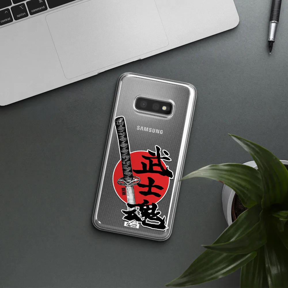 a sword with a red circle and hieroglyph Samsung S10e Clear TPU Case