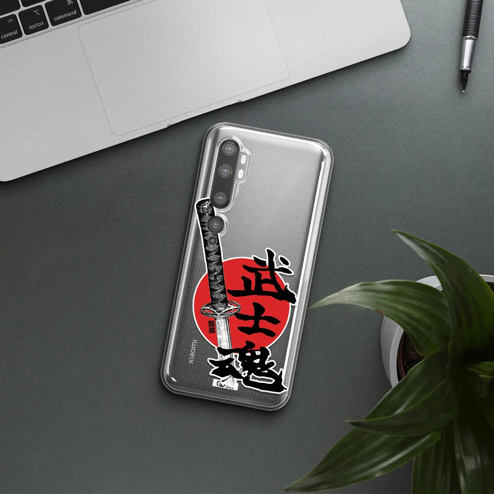 a sword with a red circle and hieroglyph Xiaomi Mi Note 10 Clear TPU Case