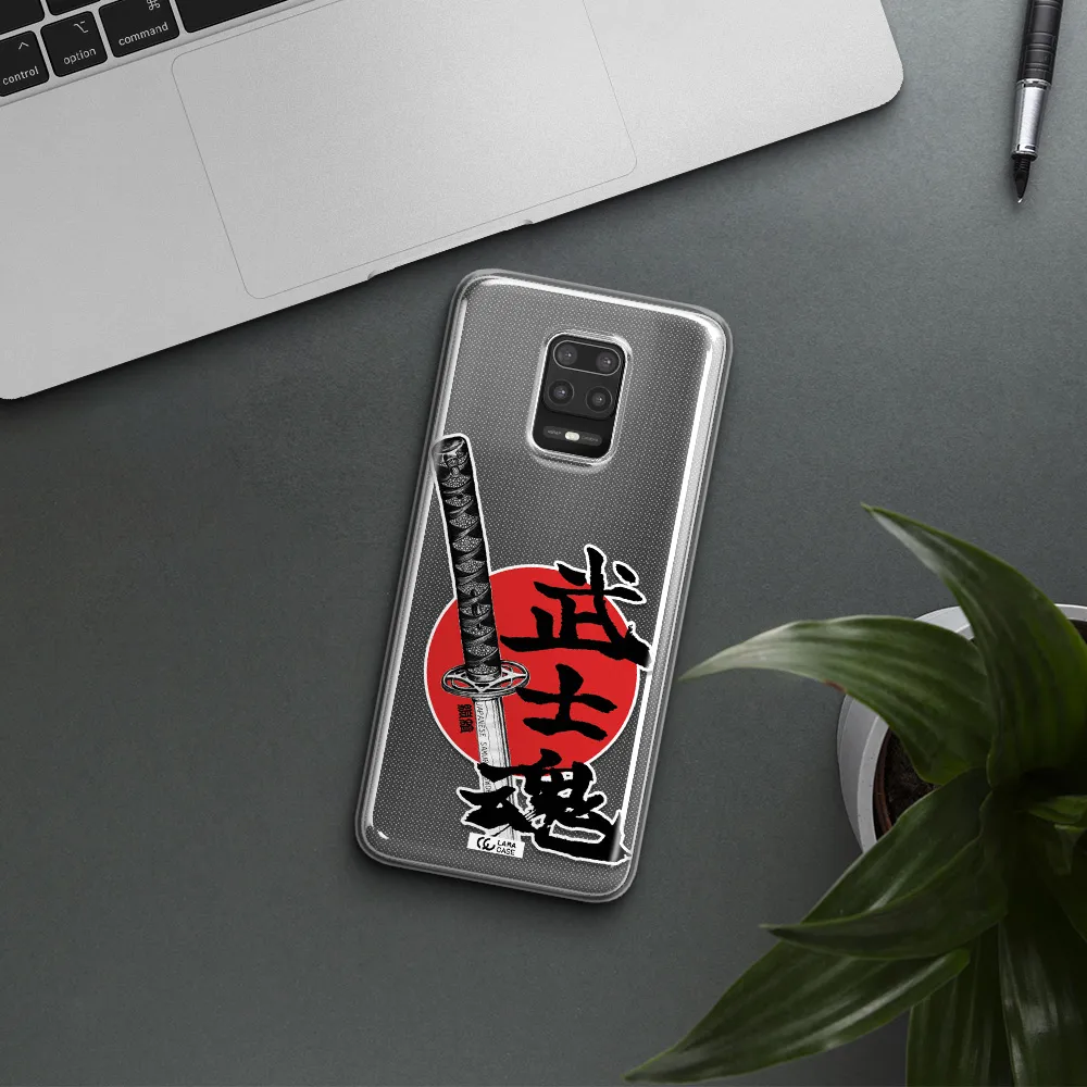 a sword with a red circle and hieroglyph Xiaomi Note 9S Clear TPU Case