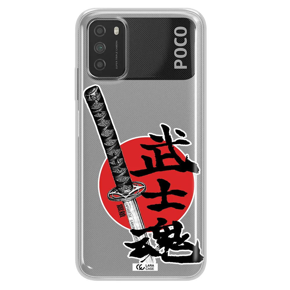 a sword with a red circle and hieroglyph Xiaomi Poco M3 Clear TPU Case