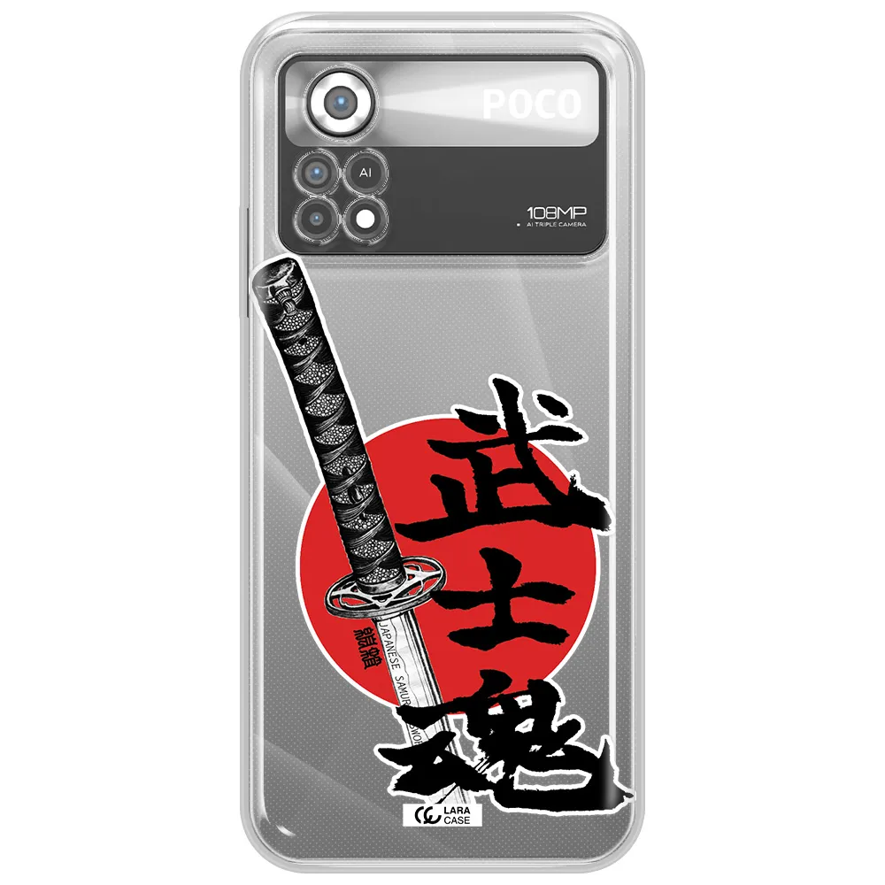 a sword with a red circle and hieroglyph Xiaomi Poco X4 Pro Clear TPU Case