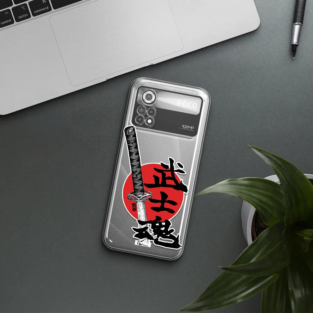 a sword with a red circle and hieroglyph Xiaomi Poco X4 Pro Clear TPU Case