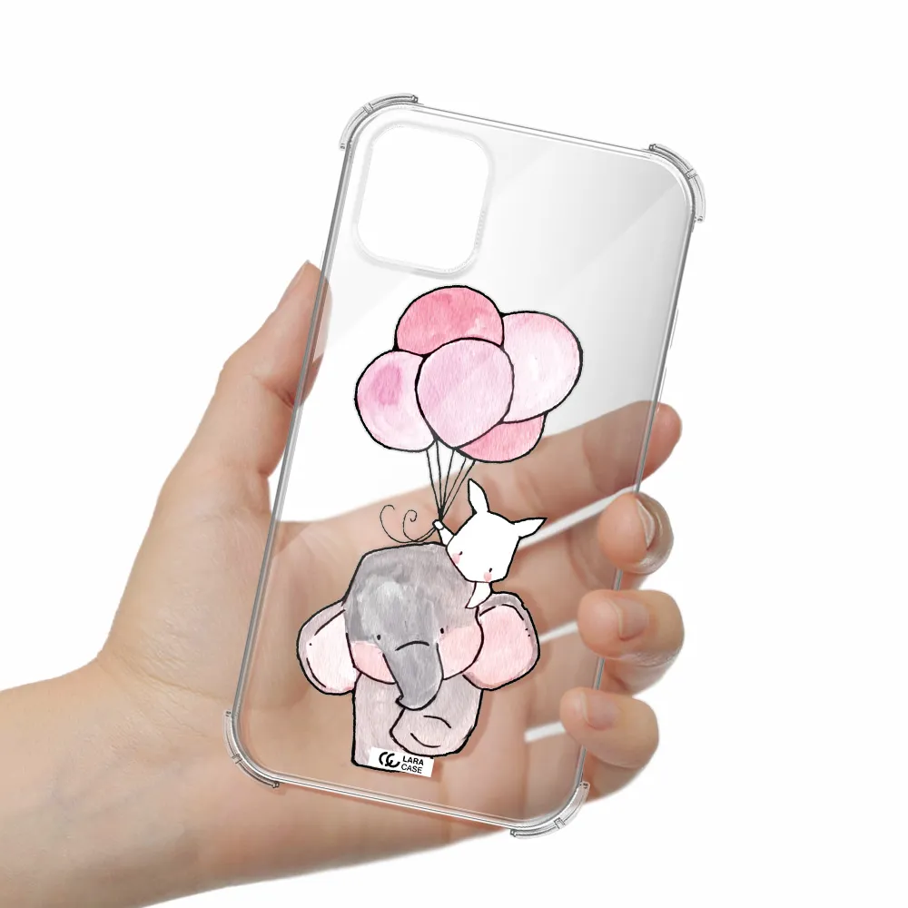 a cartoon elephant and donkey holding balloons Apple iPhone 11 Clear PC Case