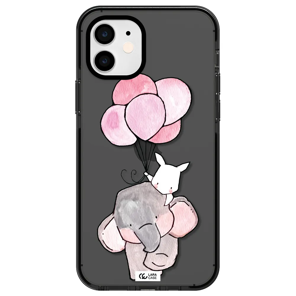 a cartoon elephant and donkey holding balloons Apple iPhone 11 impact Smoke Black Case