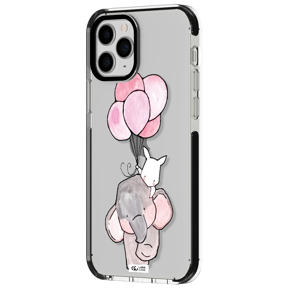 a cartoon elephant and donkey holding balloons Apple iPhone 11 pro impact black border Case