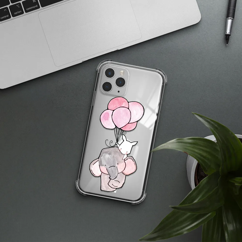 a cartoon elephant and donkey holding balloons Apple iPhone 11 pro max Clear PC Case