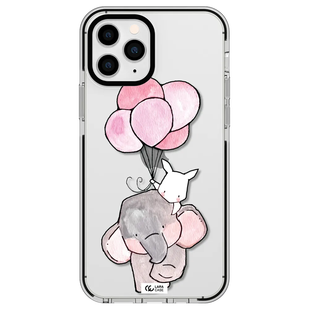 a cartoon elephant and donkey holding balloons Apple iPhone 11 pro max impact black border Case