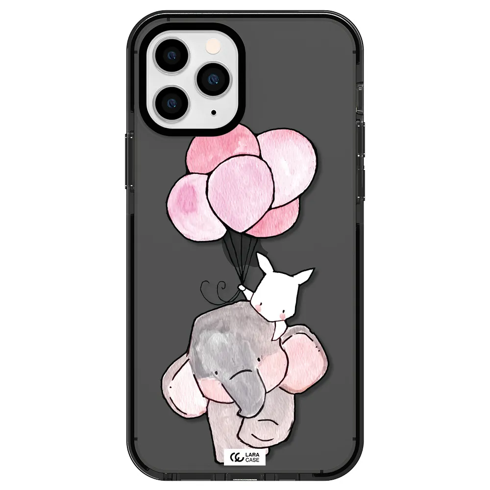 a cartoon elephant and donkey holding balloons Apple iPhone 11 pro max impact Smoke Black Case