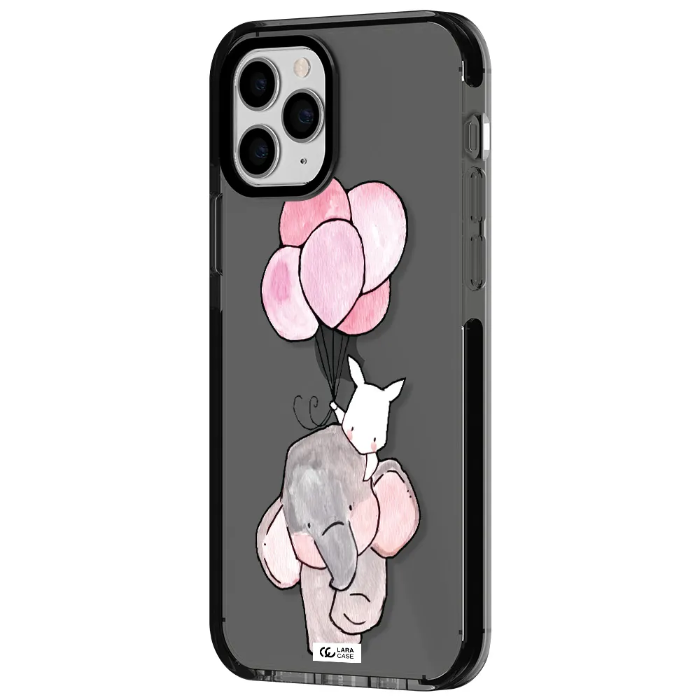 a cartoon elephant and donkey holding balloons Apple iPhone 11 pro max impact Smoke Black Case