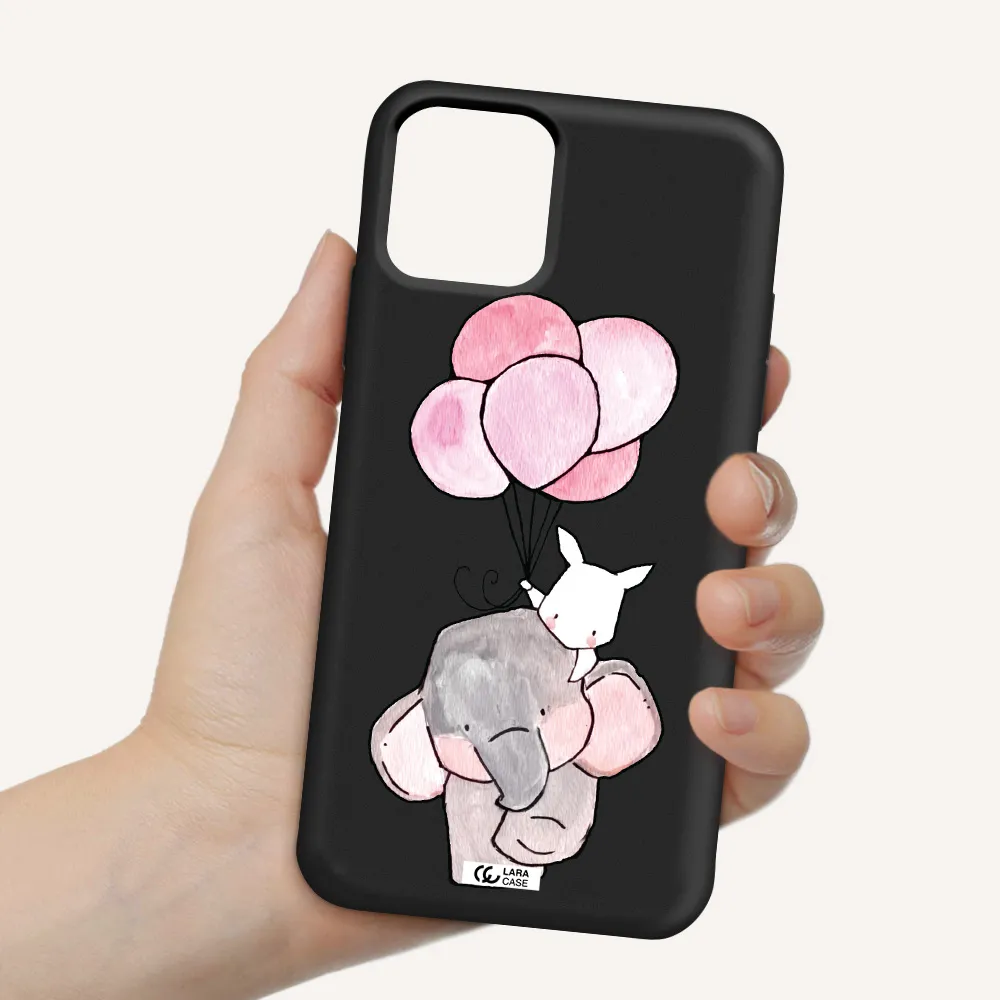 a cartoon elephant and donkey holding balloons Apple iPhone 11 pro max Silicone black Case
