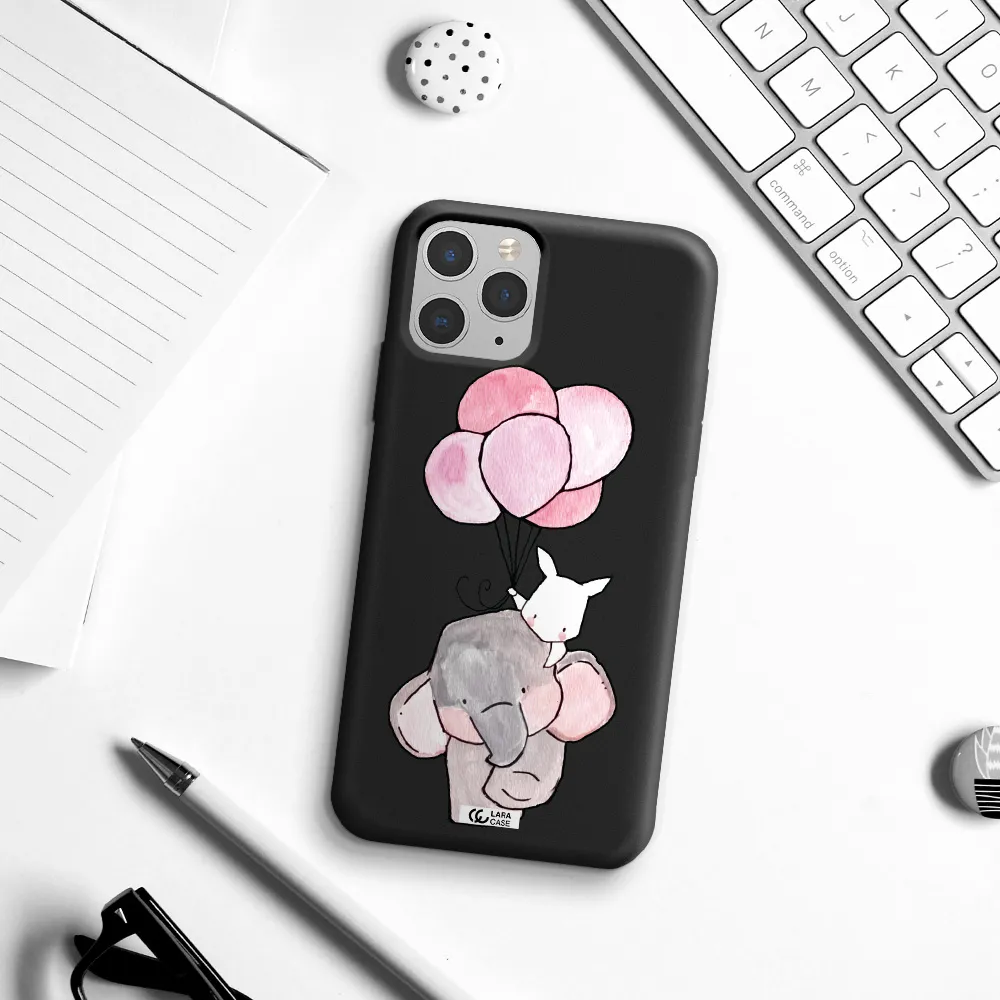 a cartoon elephant and donkey holding balloons Apple iPhone 11 pro max Silicone black Case