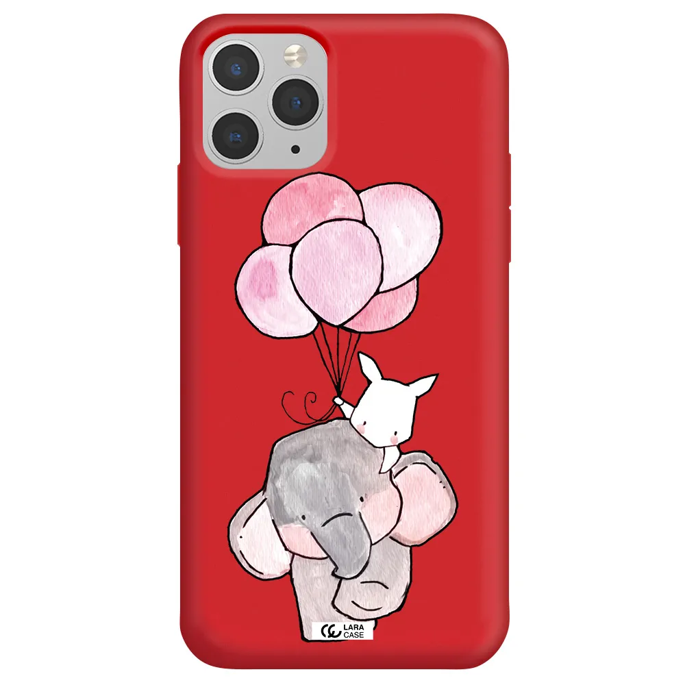 a cartoon elephant and donkey holding balloons Apple iPhone 11 pro max Silicone Imperial Red Case