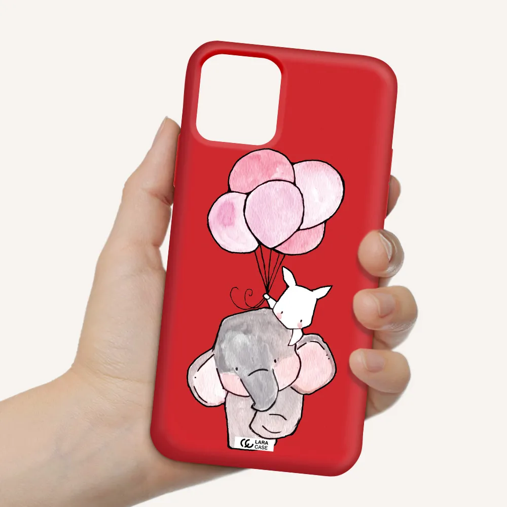a cartoon elephant and donkey holding balloons Apple iPhone 11 pro max Silicone Imperial Red Case