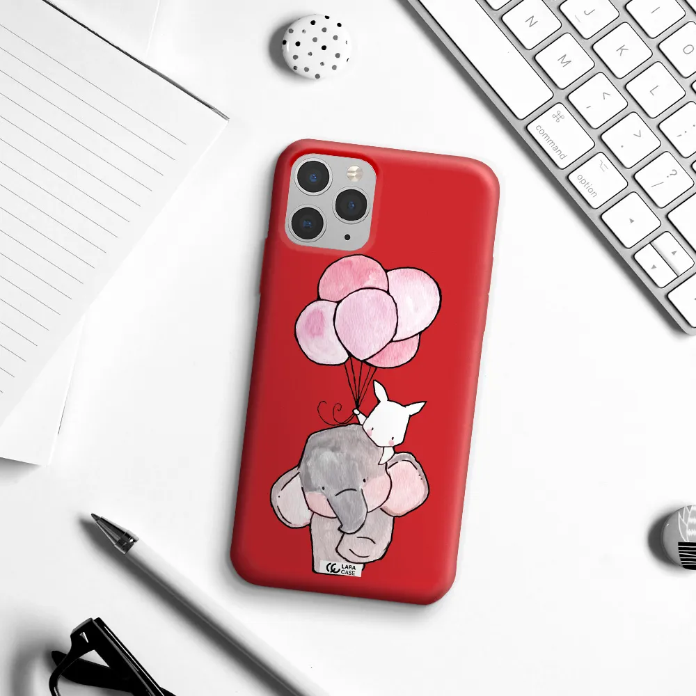a cartoon elephant and donkey holding balloons Apple iPhone 11 pro max Silicone Imperial Red Case